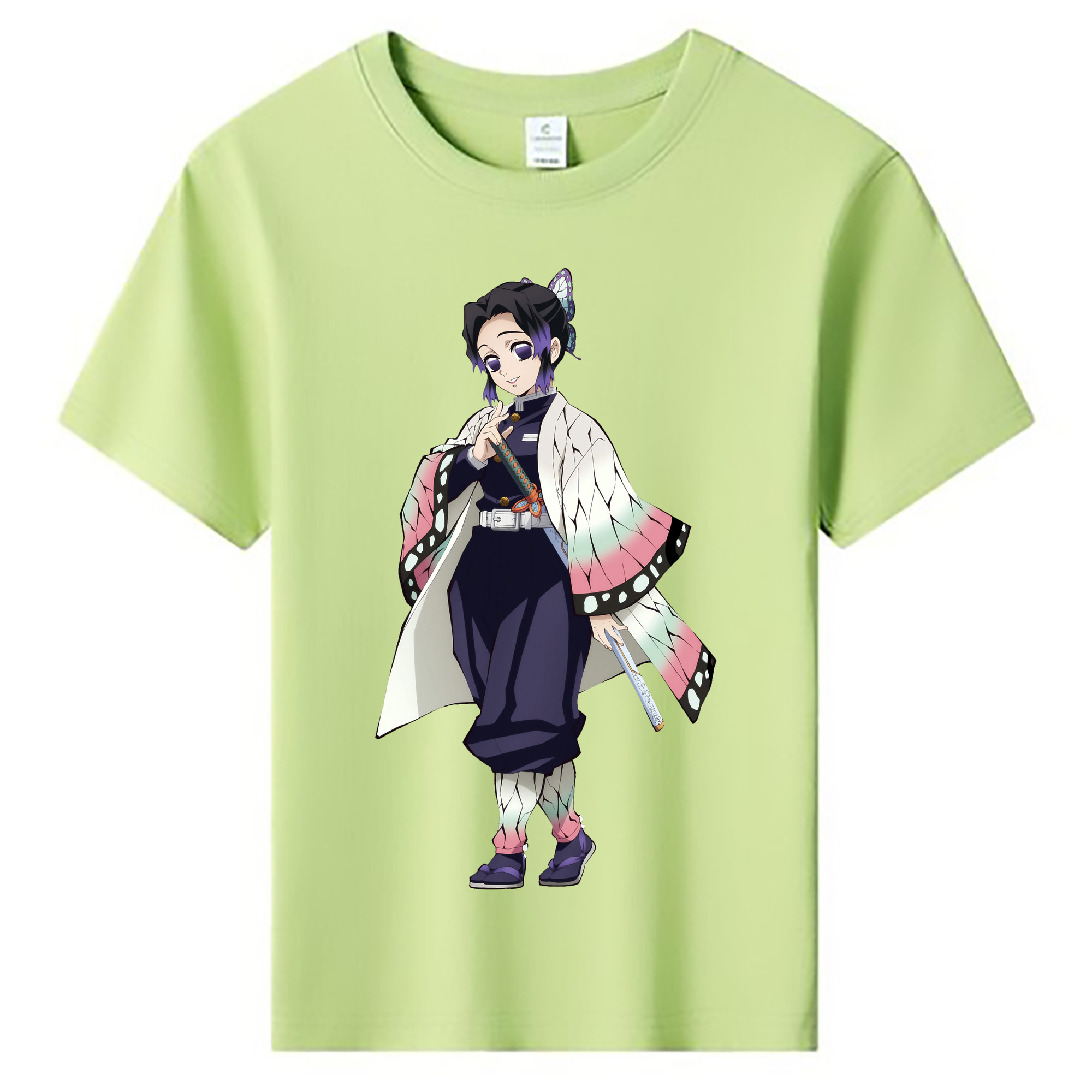 （画像用） 鬼滅の刃（きめつのやいば）蟲柱-胡蝶 しのぶ／こちょう しのぶ Kochou Shinobu 綿100％キッズTシャツ（フロントプリント）